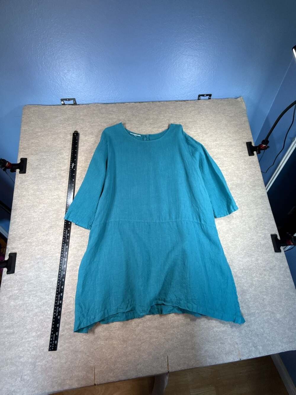 Bryn Walker Linen Tunic XL Quetzal Teal 3/4 Sleeve Made USA Lagenlook Artisan
